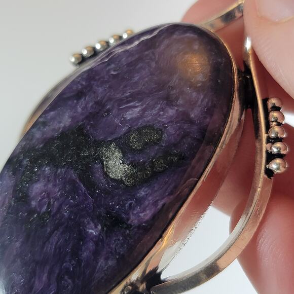 Charoite Pendant Necklace – With Citrine Accent + 20" Sterling Silver Chain - Picture 7 of 10